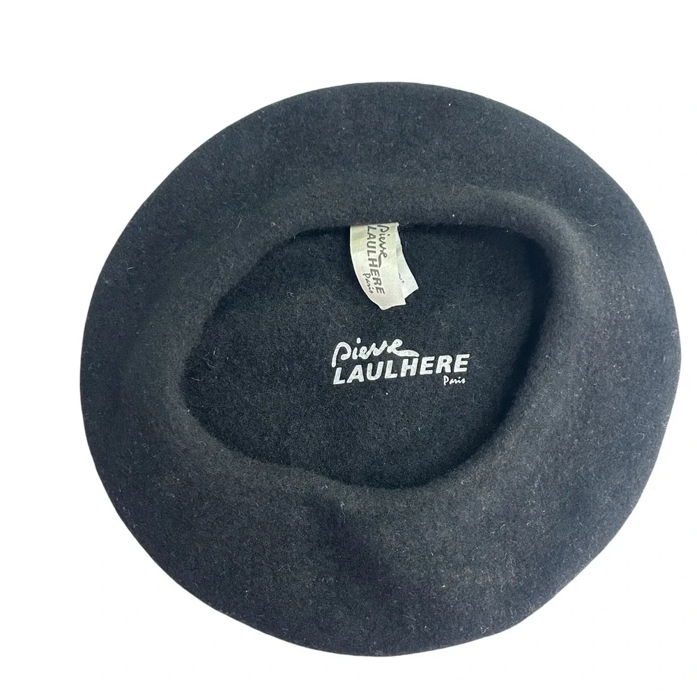 Pierre Laulhere French Beret 100% Wool Black Parisian Chic Dark Academia